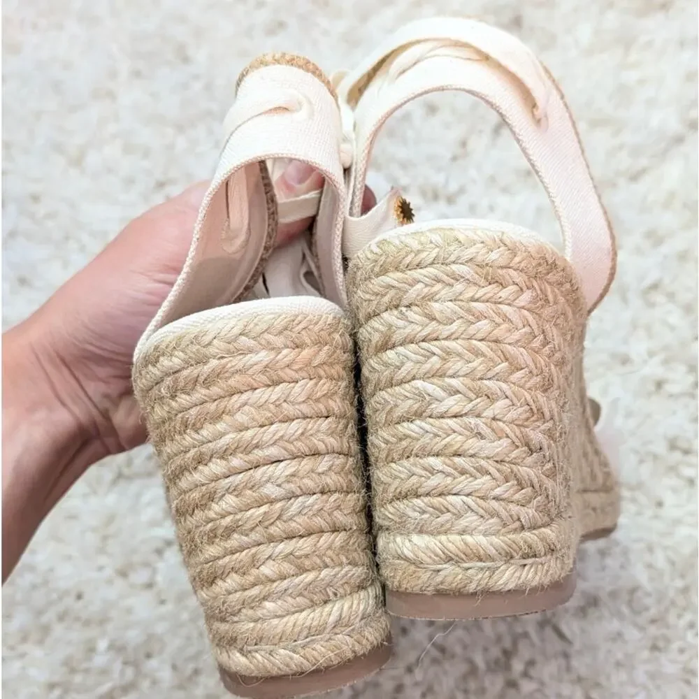 Stuart Weitzman Marguerita Wedge Espadrille Sandals Womens 11.5 White Woven - Picture 7 of 9